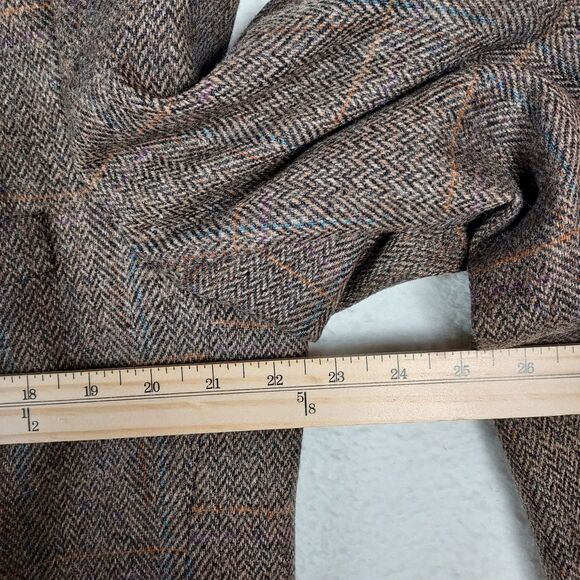 Vintage Kingsridge 44R Pure Wool Brown Plaid Herringbone Blazer Sport Coat - Picture 7 of 12